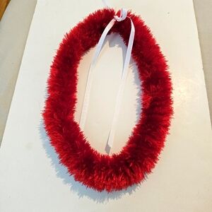 Hand crafted Eyelash yarn lei, red, great for any celebration!